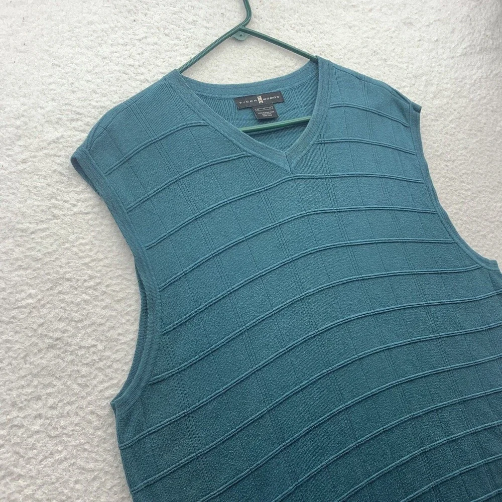 VTG Nike Tiger Woods Golf Vest Mens XL X-Large V-Neck Teal‎ Blue Checkered Knit